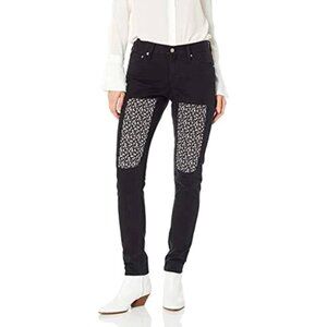 NEW Calvin Klein Mid Rise Slim Jeans Womens Size 27 x 30 Black Floral Patch